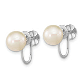 14k White Gold 7-8mm White Round Freshwater Cultured Pearl Non Pierced Earrings